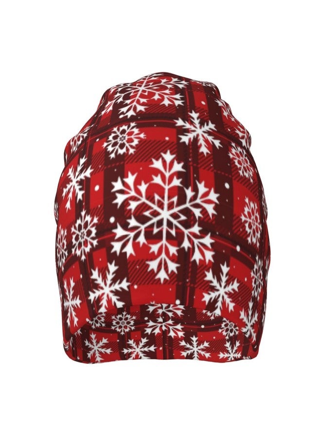 FalePrint Beanie Hat Printed Christmas Snowflakes Red Plaid Breathable Knitted Cap Gifts for Men Women,Thin Stretch Knit Slouchy Cancer Chemo Sleep Hat Unisex Turban Hat Headwear Warm Hip Hop Soft Skull Cap - Image 3